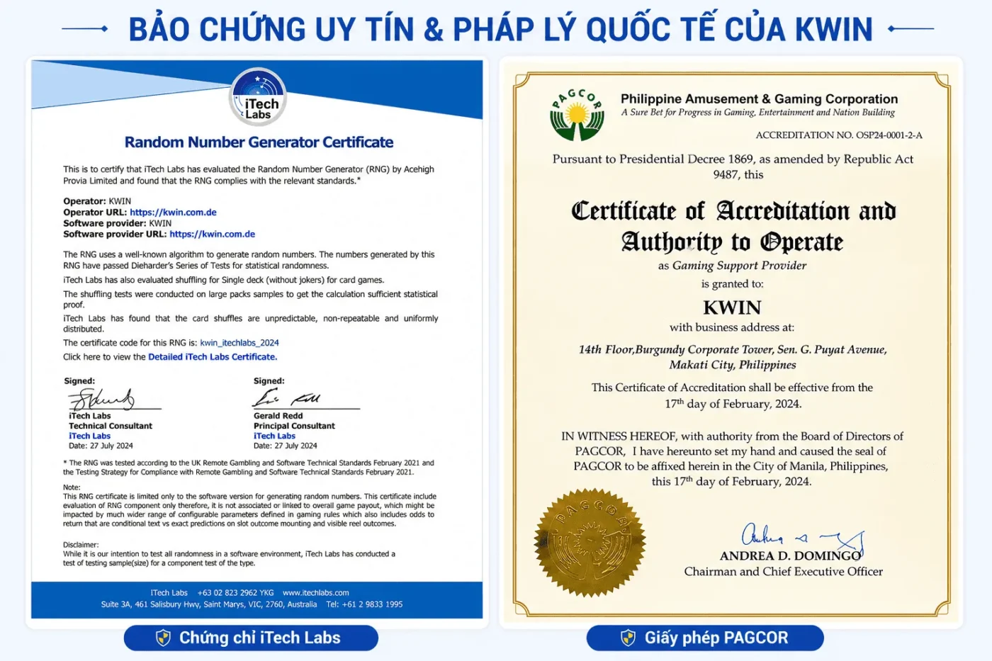 KWIN — Nền tảng cá cược hợp pháp được cấp phép PAGCOR và kiểm định iTech Labs