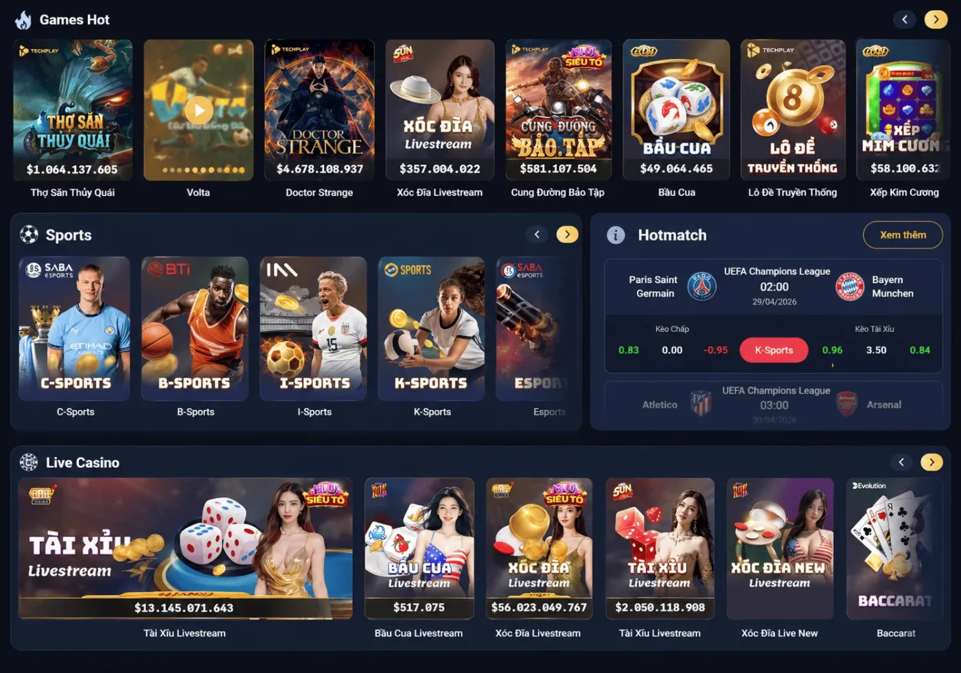 kho trò chơi đa dạng và phong phú